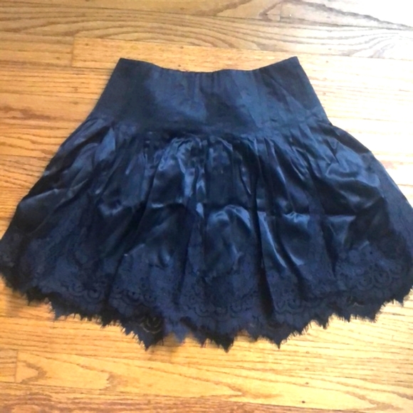Bebe Pleated Lace Trim Satin Skirt - Picture 1 of 4